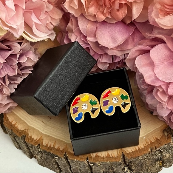 Artists Golden Painters Palette Cufflinks with Crystals - Picture 13 of 16
